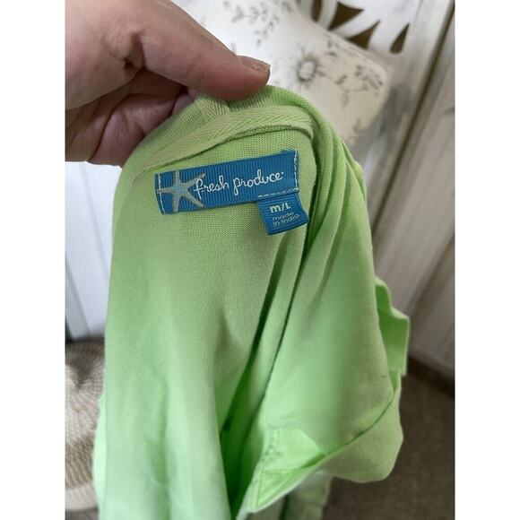 FRESH PRODUCE Sweater Medium Large Neon Green Top Hoodie Comfy Athleisure - Picture 2 of 9